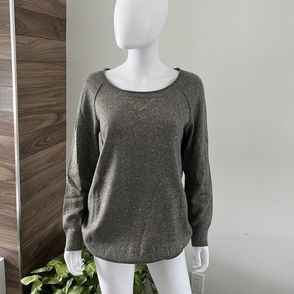 Vince Sweater 100% Cashmere Tunic Long Sleeve Grey / Gold Sparkle Sz Small❤️ - Picture 2 of 7
